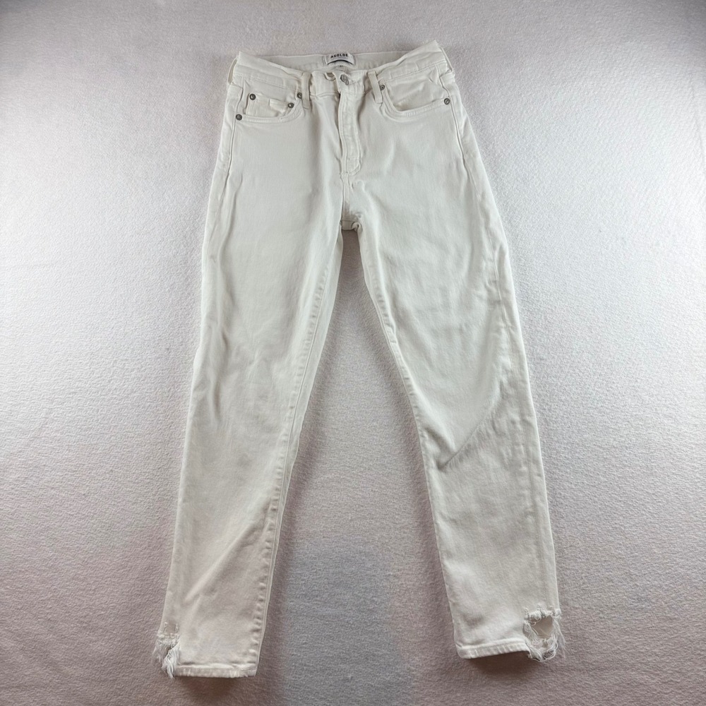 Agolde Womens White Distressed Step Hem Skinny Jeans Size 27 High Rise Cropped
